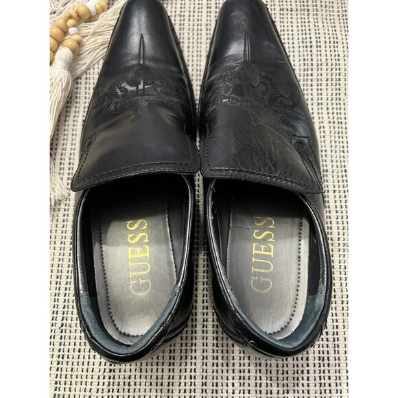 Guess Mgmicky Black Leather Embossed Sword & Wings Western Loafers Size 10M main image 4